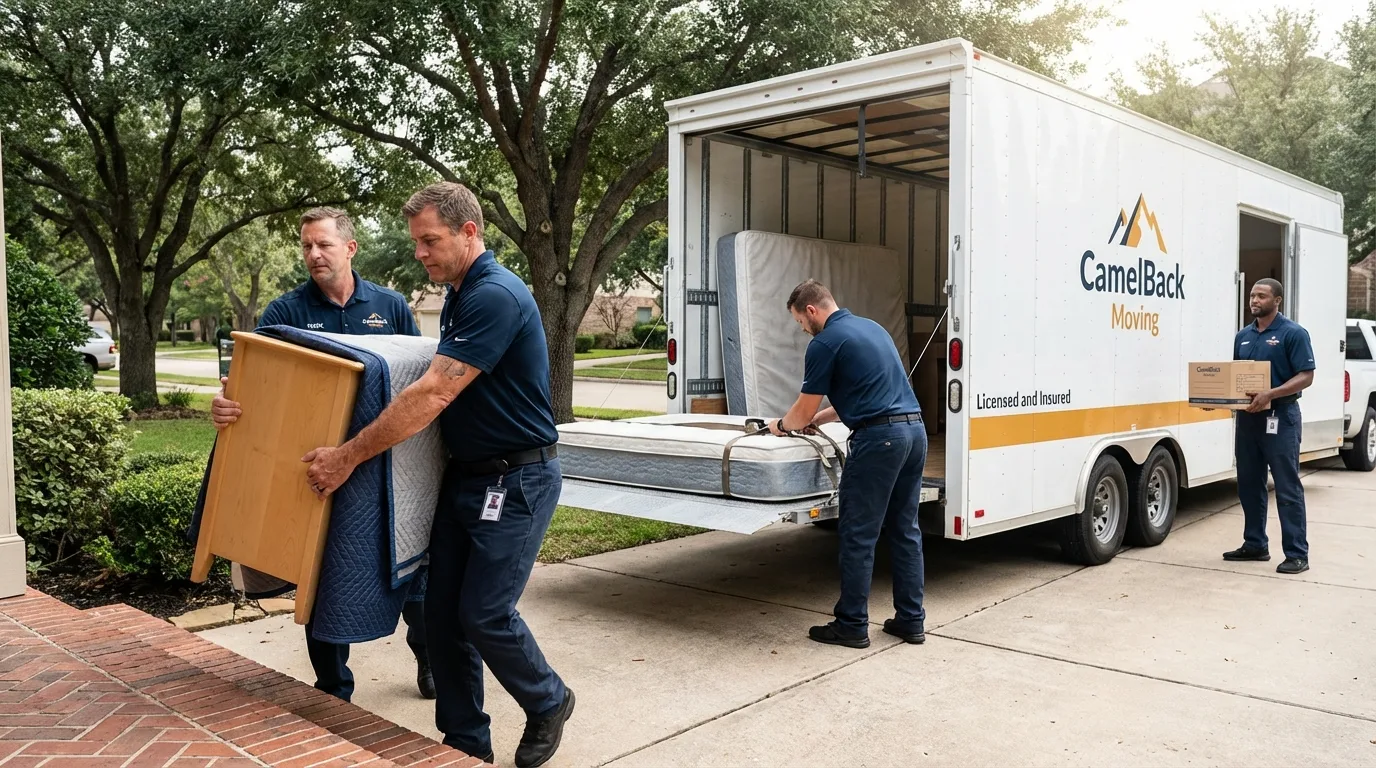 Crew loading residential truck for cross-state move from Greensboro, GA